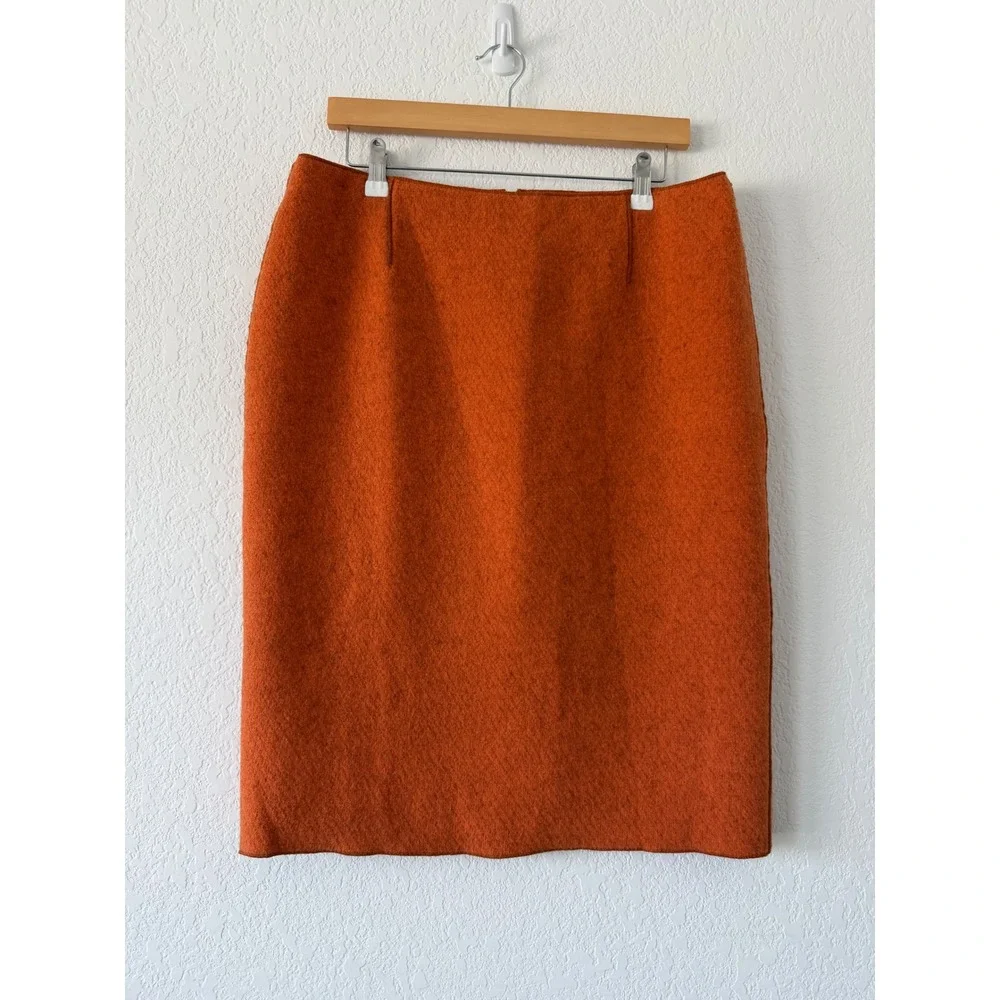 Krizia Poi Italy Burnt Orange Wool Blend Pencil Skirt IT 48 US 12 Textured Lined